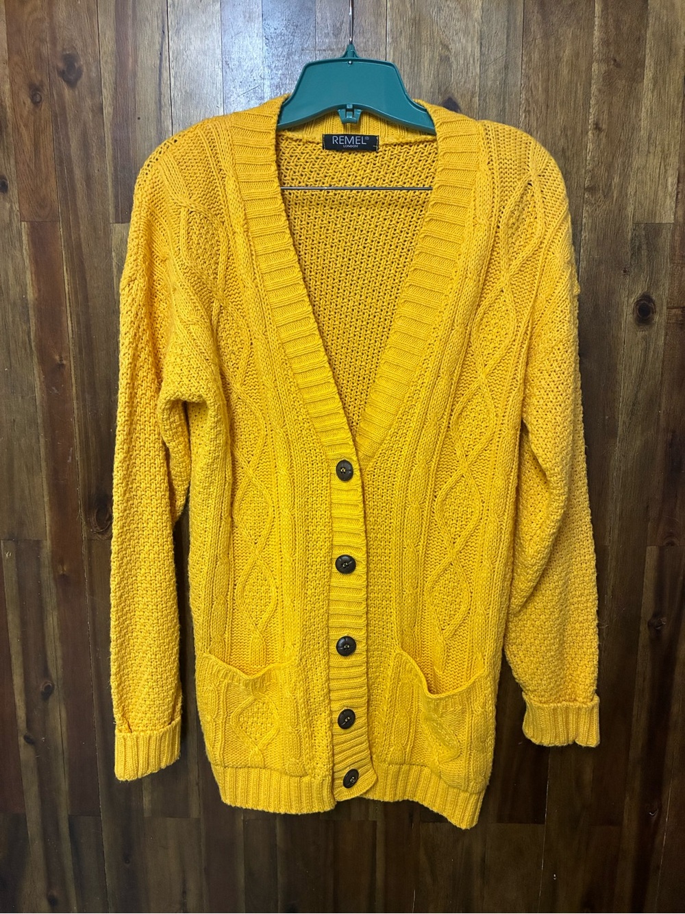 Remel Women's Vintage Mustard Yellow Cable Knit Button Cardigan (M-estimated)